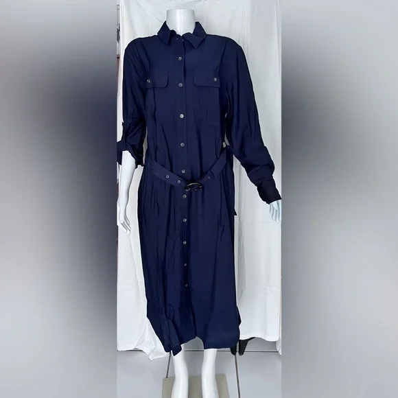 NWT Banana Republic Shirt dress Size L w belt. Navy blue - Picture 1 of 10